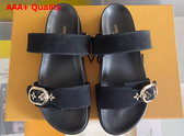Louis Vuitton Bom Dia Flat Comfort Mule in Black Suede Calf Leather Replica