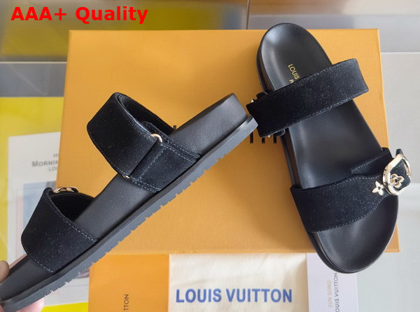 Louis Vuitton Bom Dia Flat Comfort Mule in Black Suede Calf Leather Replica