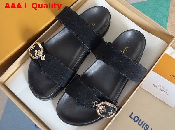 Louis Vuitton Bom Dia Flat Comfort Mule in Black Suede Calf Leather Replica