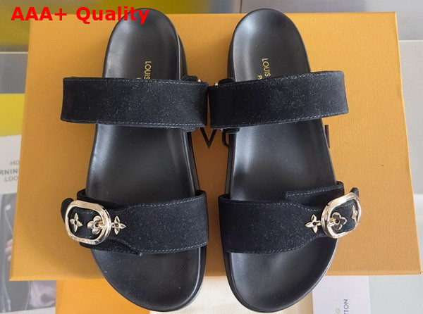 Louis Vuitton Bom Dia Flat Comfort Mule in Black Suede Calf Leather Replica