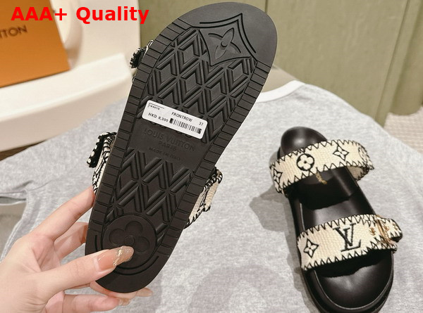 Louis Vuitton Bom Dia Flat Comfort Mule in Black and White Raffia 1ACZID Replica