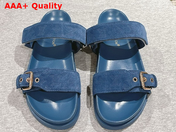 Louis Vuitton Bom Dia Flat Comfort Mule in Blue Perforated Suede Goat Leather 1ACTG2 Replica