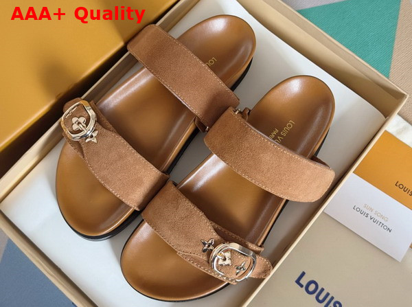 Louis Vuitton Bom Dia Flat Comfort Mule in Tobacco Brown Suede Calf Leather 1AGXTO Replica