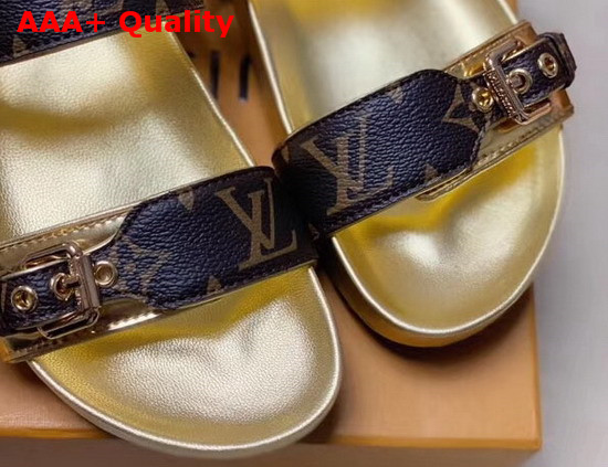 Louis Vuitton Bom Dia Flat Mule in Monogram Canvas with Gold Details Replica