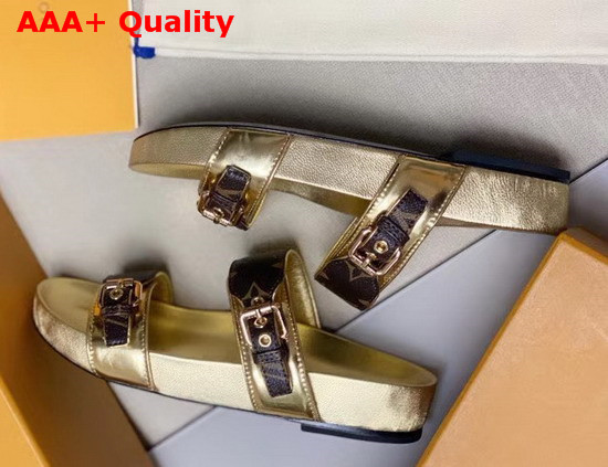 Louis Vuitton Bom Dia Flat Mule in Monogram Canvas with Gold Details Replica
