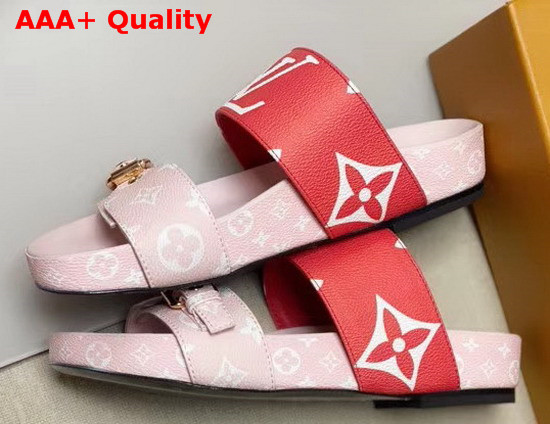 Louis Vuitton Bom Dia Flat Mule in Pink and Red Monogram Canvas Replica