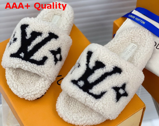Louis Vuitton Bom Dia Flat Mules Beige Shearling 1A8CXR Replica