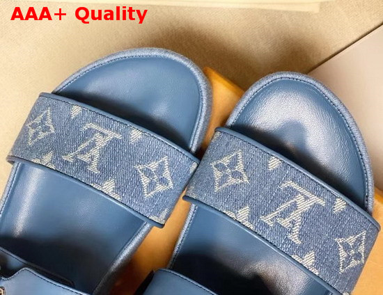 Louis Vuitton Bom Dia Flat Mules Denim Blue Monogram Denim and Calf Leather 1A7RBZ Replica