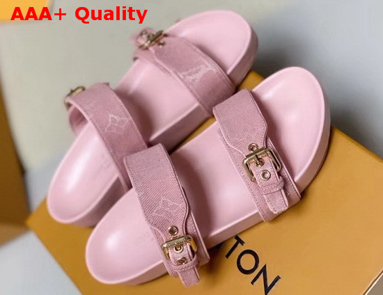 Louis Vuitton Bom Dia Flat Mules Pink Monogram Denim Replica