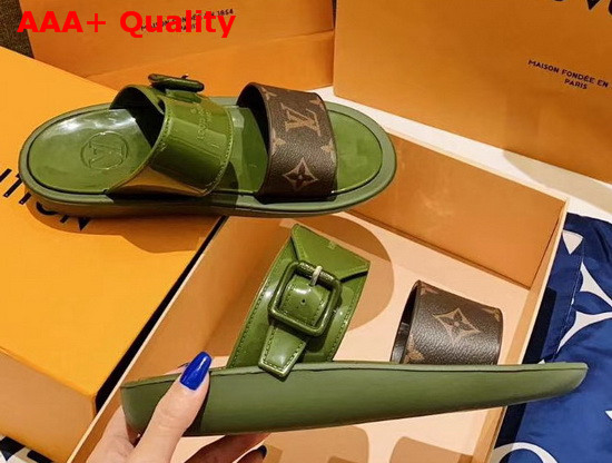 Louis Vuitton Bom Dia Mule in Green Rubber with Monogram Motif Replica