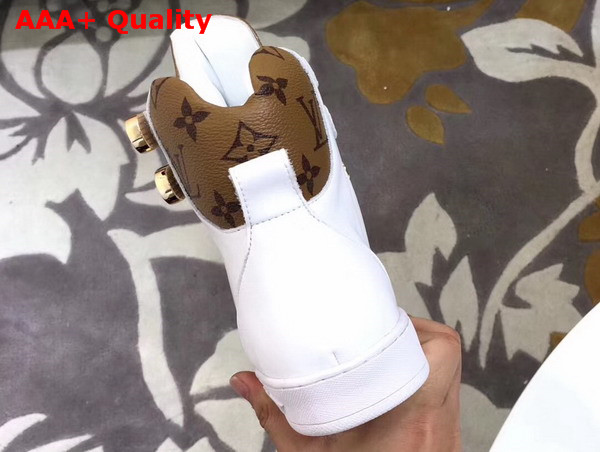 Louis Vuitton Boombox Sneaker Boot White Calf Leather and Patent Monogram Canvas Replica