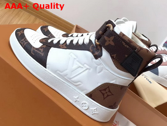 Louis Vuitton Boombox Sneaker Boot White Embossed Lamb Leather and Monogram Canvas Trim 1A5MWJ Replica