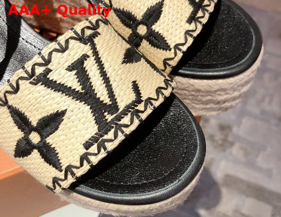 Louis Vuitton Boundary Wedge Sandal Raffia and Black Calf Leather Replica