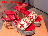 Louis Vuitton Boundary Wedge Sandal Raffia and Red Calf Leather Replica