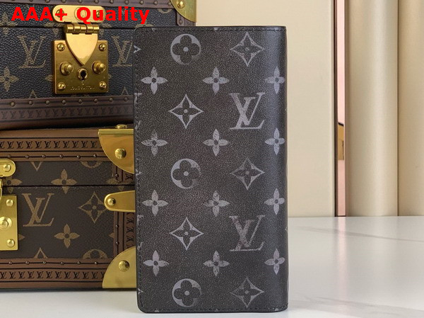 Louis Vuitton Brazza Wallet Black and White Brushed Monogram Cowhide Leather Replica
