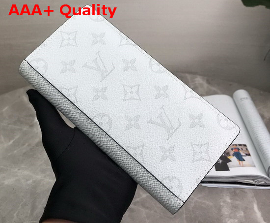 Louis Vuitton Brazza Wallet White Taiga Cowhide Leather and Monogram Coated Canvas Replica