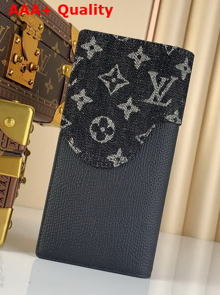 Louis Vuitton Brazza Wallet in Black Monogram Denim and Taurillon Leather Replica