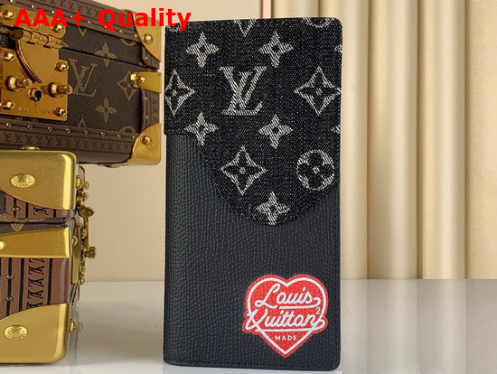 Louis Vuitton Brazza Wallet in Black Monogram Denim and Taurillon Leather Replica