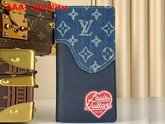 Louis Vuitton Brazza Wallet in Blue Monogram Denim and Navy Blue Taurillon Leather Replica