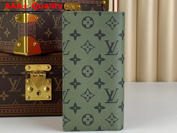 Louis Vuitton Brazza Wallet in Khaki Green and Vermillion Red Monogram Coated Canvas Replica