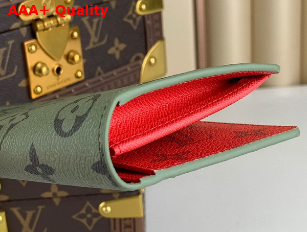 Louis Vuitton Brazza Wallet in Khaki Green and Vermillion Red Monogram Coated Canvas Replica