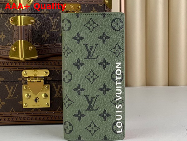 Louis Vuitton Brazza Wallet in Khaki Green and Vermillion Red Monogram Coated Canvas Replica