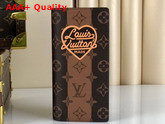 Louis Vuitton Brazza Wallet in Monogram Stripes Brown Canvas Features the Words Louis Vuitton Made in a Heart Printed on the Front M81008 Replica