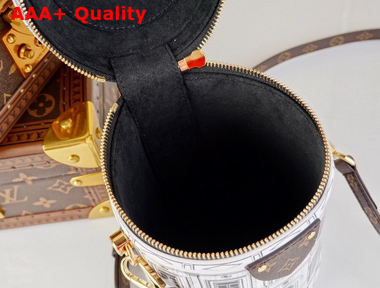 Louis Vuitton Cannes Vase Architettura Handbag Black and White Printed Patent Calf Leather M59143 Replica