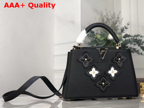 Louis Vuitton Capucines BB Black Grained Taurillon Leather Embellished with Monogram Flowers Replica