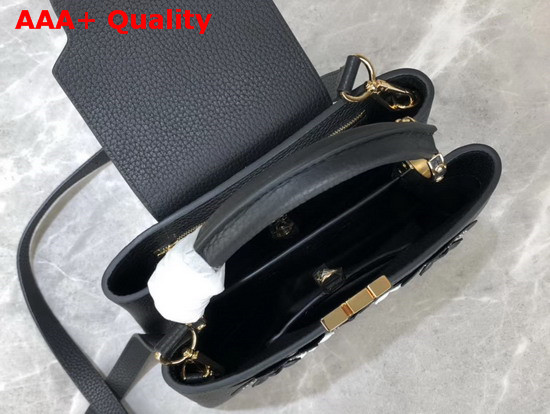 Louis Vuitton Capucines BB Black Grained Taurillon Leather Embellished with Monogram Flowers Replica
