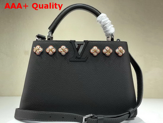 Louis Vuitton Capucines BB Black Taurillon Skin with Flowers in Satin Leather and Beads Replica