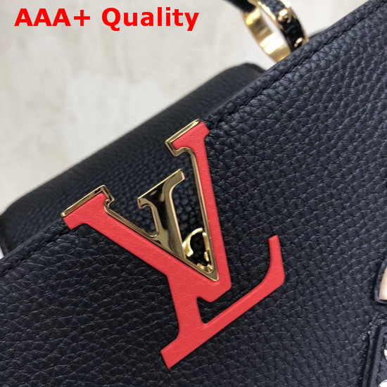 Louis Vuitton Capucines BB Black Taurillon Skin with Taiga Leather Details and Shiny Golden Monogram Blossoms Replica