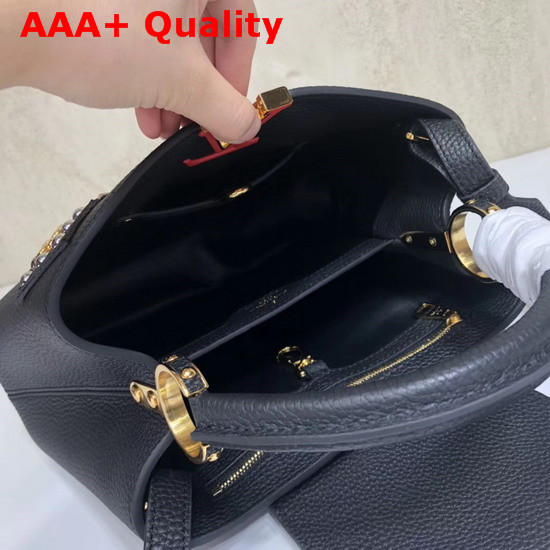 Louis Vuitton Capucines BB Black Taurillon Skin with Taiga Leather Details and Shiny Golden Monogram Blossoms Replica