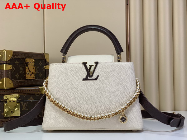 Louis Vuitton Capucines BB Cream and Burnt Mahogany Taurillon Leather with Hand Crafted Details M28450 Replica