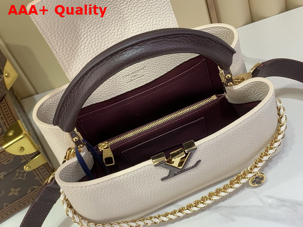 Louis Vuitton Capucines BB Cream and Burnt Mahogany Taurillon Leather with Hand Crafted Details M28450 Replica