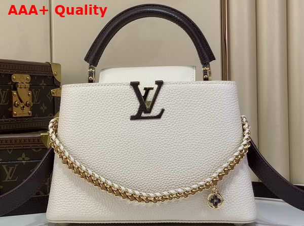Louis Vuitton Capucines BB Cream and Burnt Mahogany Taurillon Leather with Hand Crafted Details M28450 Replica