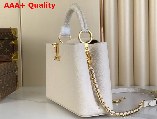 Louis Vuitton Capucines BB Handbag Cream Mother of Pearl Taurillon Leather Replica
