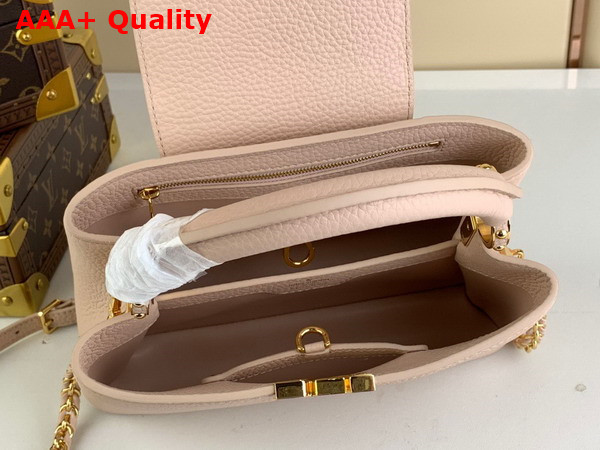 Louis Vuitton Capucines BB Handbag Quartz White Taurillon Leather Gold Color and Multicolor Finish Hardware Replica
