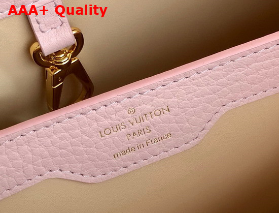 Louis Vuitton Capucines BB Handbag Rose Beige Taurillon Leather and Features a Wide Colorful Strap M59061 Replica