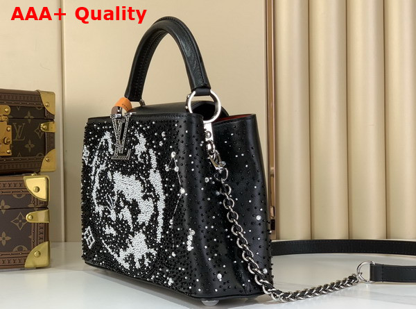 Louis Vuitton Capucines BB Handbag in Black Beaded Embroidered Calfskin Leather Replica