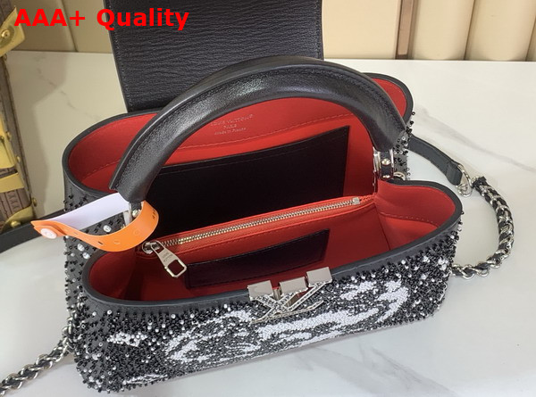 Louis Vuitton Capucines BB Handbag in Black Beaded Embroidered Calfskin Leather Replica