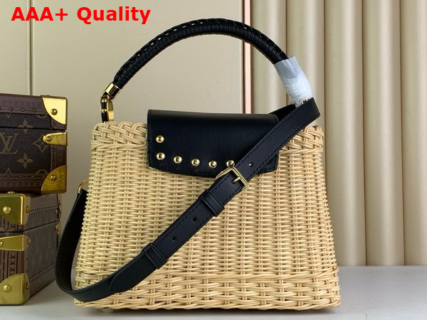 Louis Vuitton Capucines BB Handbag in Black Cowhide and Rattan Replica