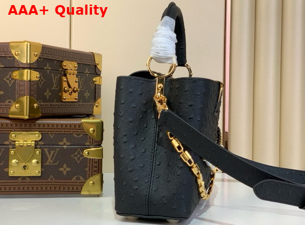 Louis Vuitton Capucines BB Handbag in Black Ostrich Leather with Triple Chain Adornment Replica