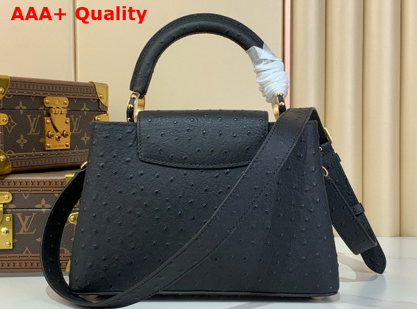 Louis Vuitton Capucines BB Handbag in Black Ostrich Leather with Triple Chain Adornment Replica