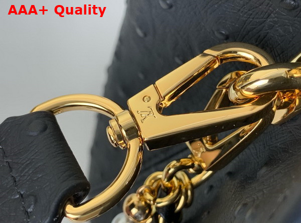Louis Vuitton Capucines BB Handbag in Black Ostrich Leather with Triple Chain Adornment Replica
