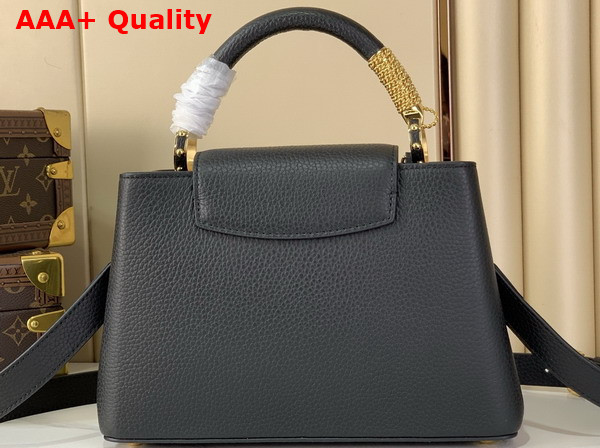 Louis Vuitton Capucines BB Handbag in Black Taurillon Leather Embellished with Tonal LV Initials and a Decorative Stone Embellished Charm Replica