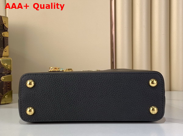 Louis Vuitton Capucines BB Handbag in Black Taurillon Leather Embellished with Tonal LV Initials and a Decorative Stone Embellished Charm Replica