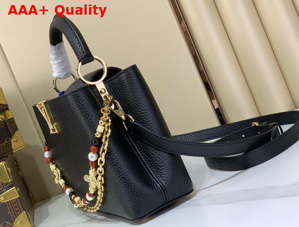 Louis Vuitton Capucines BB Handbag in Black Taurillon Leather Embellished with Two Decorative Chains M28455 Replica
