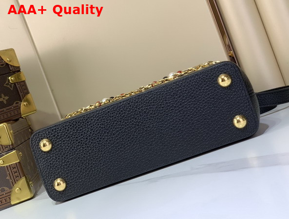 Louis Vuitton Capucines BB Handbag in Black Taurillon Leather Embellished with Two Decorative Chains M28455 Replica