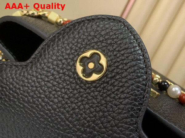 Louis Vuitton Capucines BB Handbag in Black Taurillon Leather Embellished with Two Decorative Chains M28455 Replica